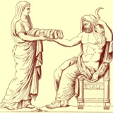 Рея поднася на Кронос повит камък вместо Зевс.