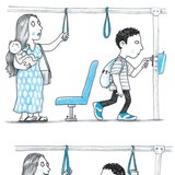 Fiú átadja a helyét egy kismamának a buszon