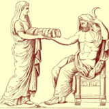 Рея поднася на Кронос повит камък вместо Зевс.