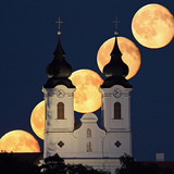 Multiple exposure of the rising full moon