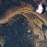 Satellite image of the Danube Bend during the floods of 2002
