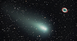 Част от кометата 73P/Schwassmann-Wachmann 3 с мъглявината Пръстен