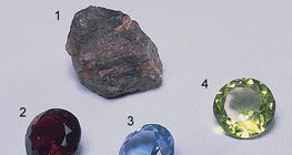 Корунд (1), рубин (2) и сапфир (3)