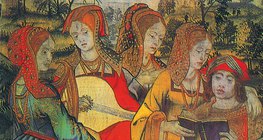 Мадригалски певци, изобразени на гоблен