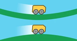 Two cars moving on different shaped tracks