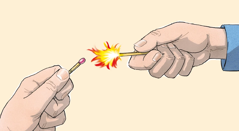 Две кибритени клечки се запалват една от друга