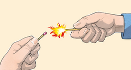 Две кибритени клечки се запалват една от друга